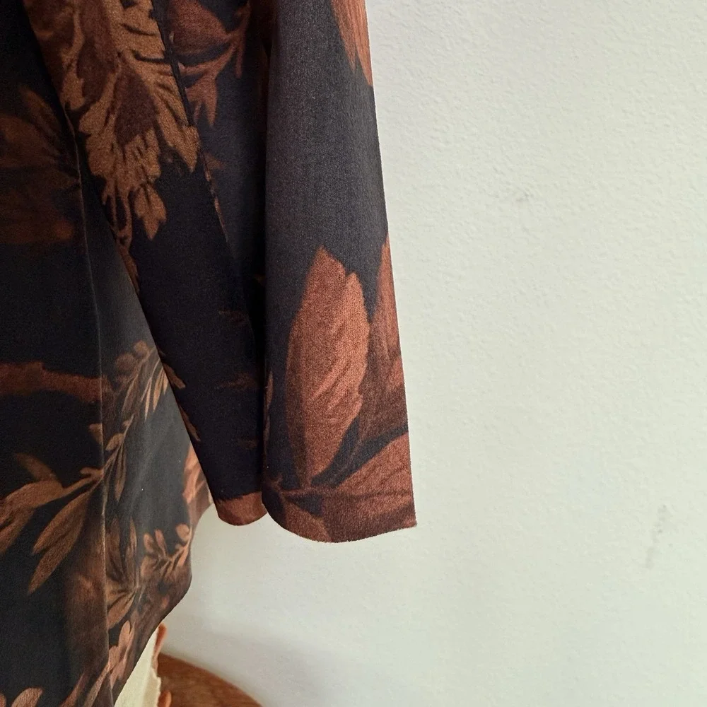 Soft Surroundings Draped Shape Faux Suede Open Front‎ Jacket Botanical Floral S